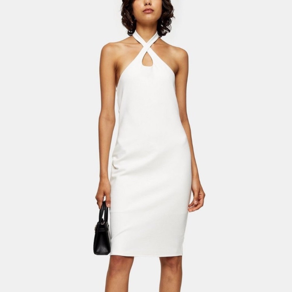 Topshop White Cross Neck Halter Dress Size 10